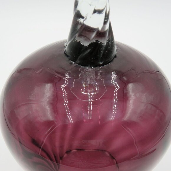 Empoli Vase Handblown Glass Amethyst Purple Swirl Textured Clear Stem Vintage - Picture 6 of 8